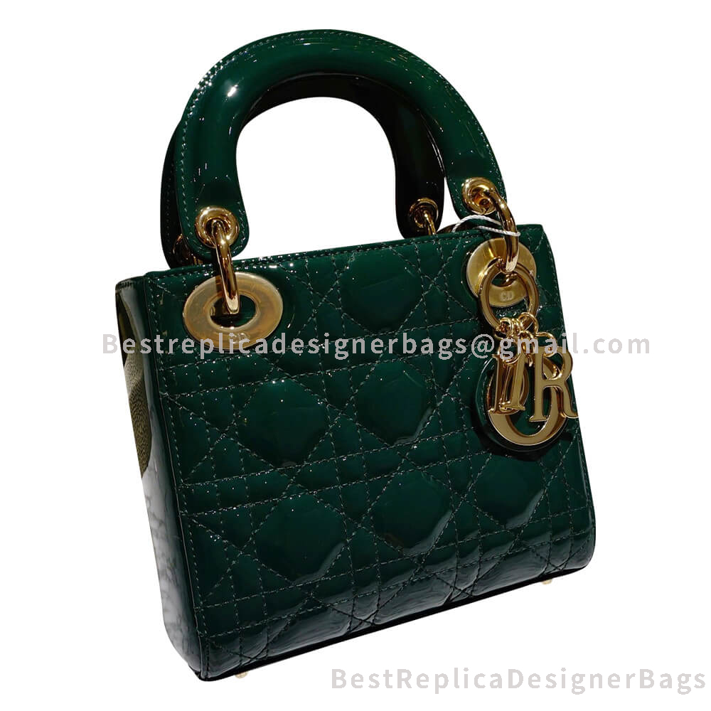 Dior Mini Dior Quilted Patent Calfskin Bag Green GHW